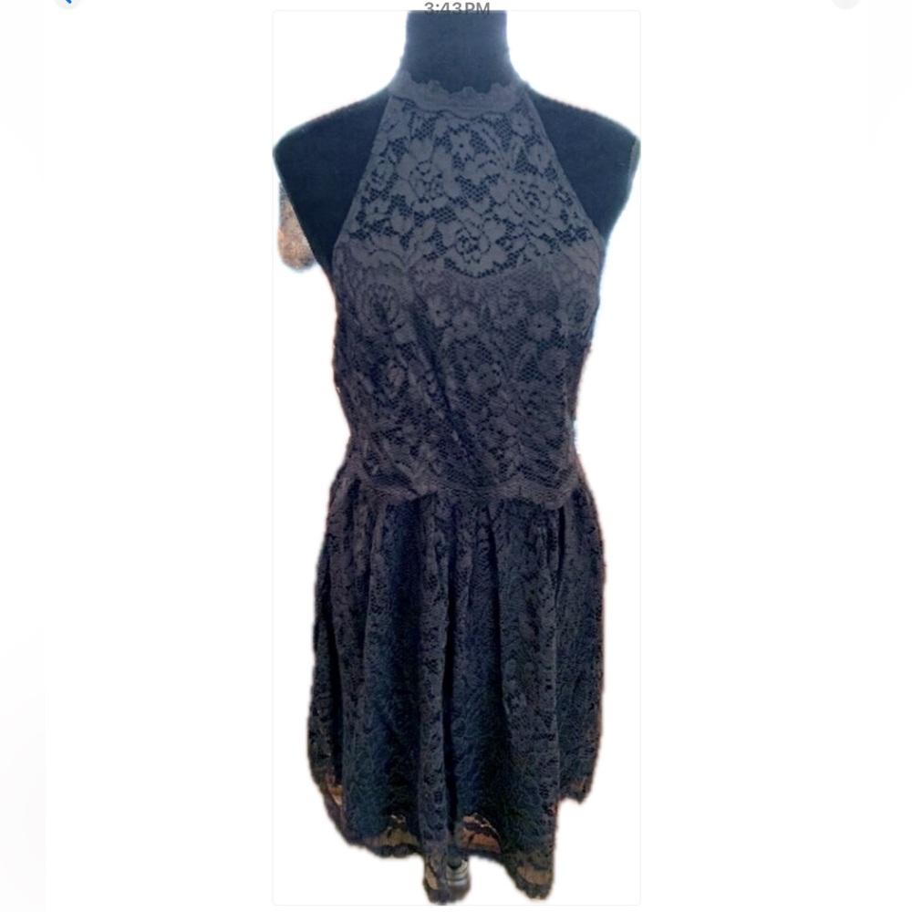 NWOT.  Free People Black Lace Halter Dress.